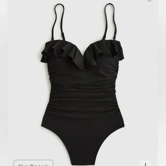 JCREW Matte ruched one piece swimsuit with ruffles Sz 2 NWT - Picture 1 of 7